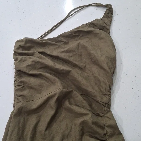 ZARA RUCHED ASYMMETRICAL LINEN BLEND DRESS - Picture 7 of 14